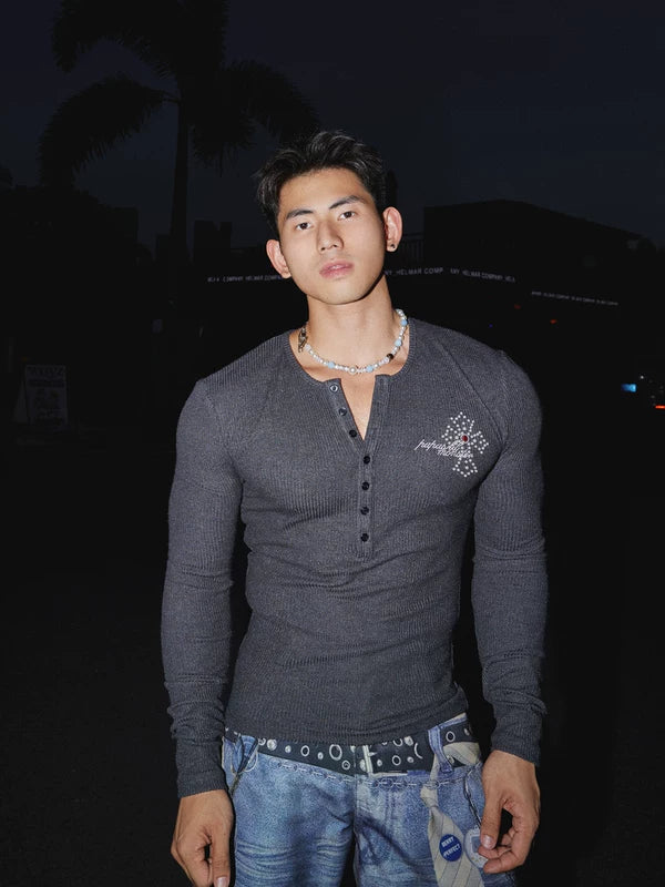 Long Sleeve Button-Down Henley Knit Sweater 1