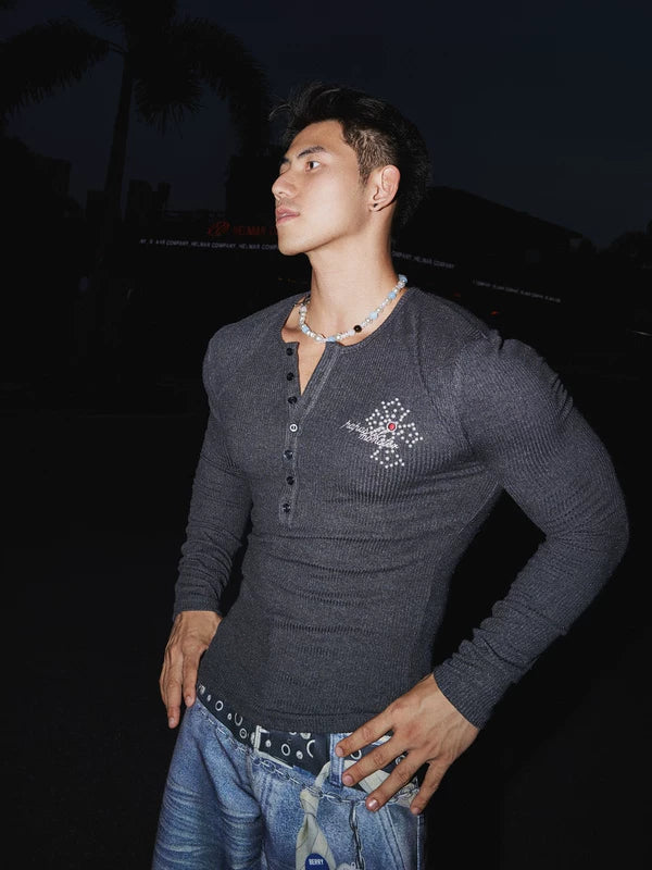 Long Sleeve Button-Down Henley Knit Sweater 3