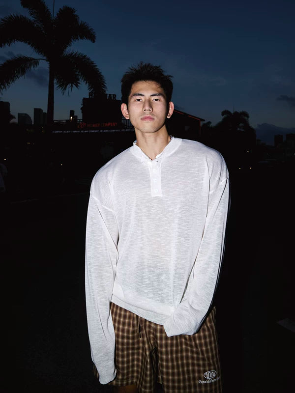 Long Sleeve Henley Knit Sweater 1