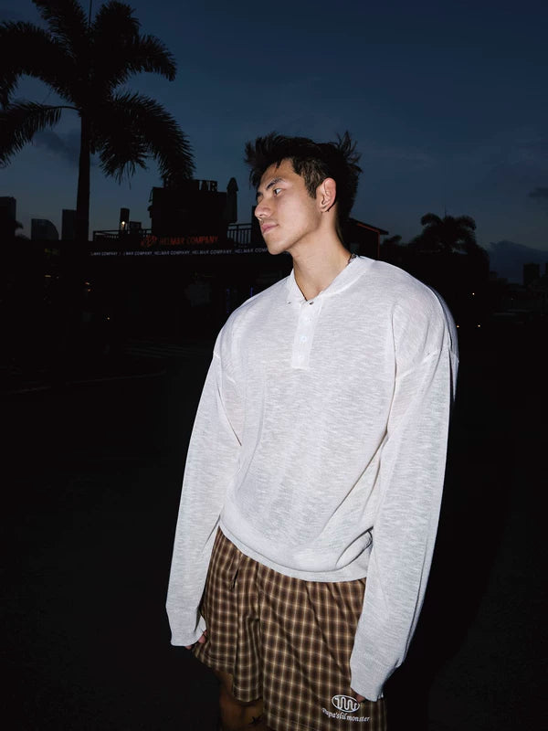 Long Sleeve Henley Knit Sweater 5