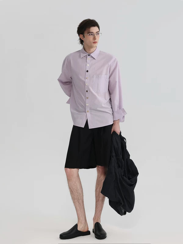 Long Sleeve Irregular Button Collared Shirt 3