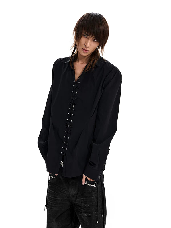 Long-Sleeve Lace-Up Front Shirt 1