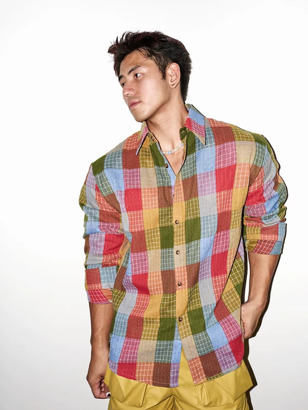 Long-Sleeve Plaid Collared Shirt 1