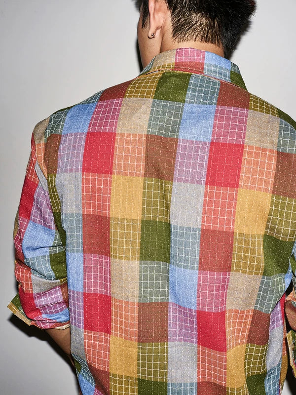 Long-Sleeve Plaid Collared Shirt 4
