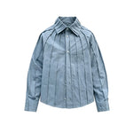 Long-Sleeve Pleated Cotton Button-Down Shirt 1