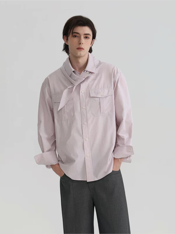,6043815033046,6043815033047,6043815033048, Long-Sleeve Scarf Collar Button-Down Shirt