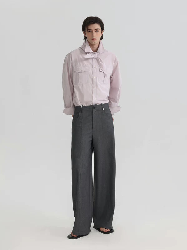 Long-Sleeve Scarf Collar Button-Down Shirt 3