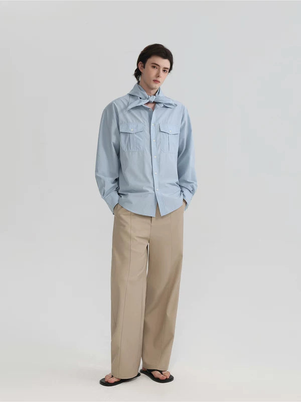 Long-Sleeve Shirt with Scarf and Pockets 2