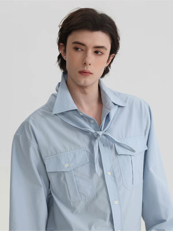 Long-Sleeve Shirt with Scarf and Pockets 3