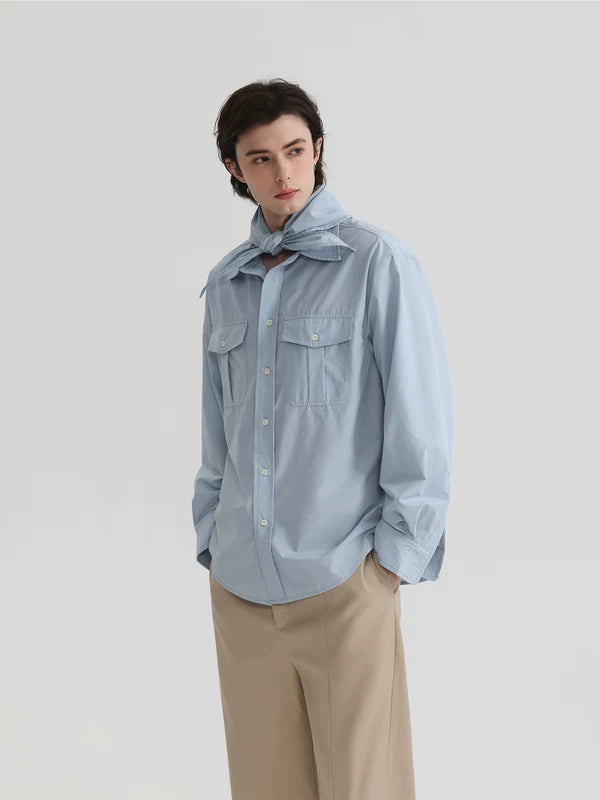 ,6043828233471,6043828233472,6043828233473, Long-Sleeve Shirt with Scarf and Pockets