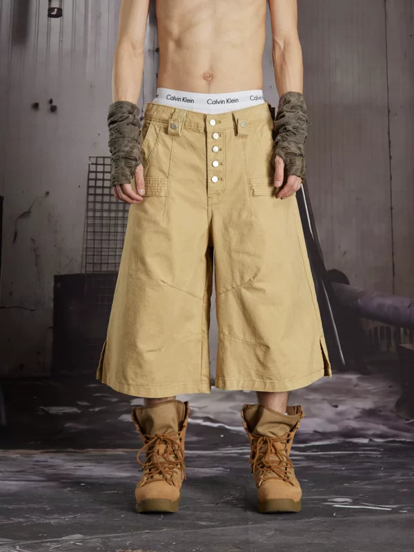 Loose Cotton Workwear Capri Pants 1