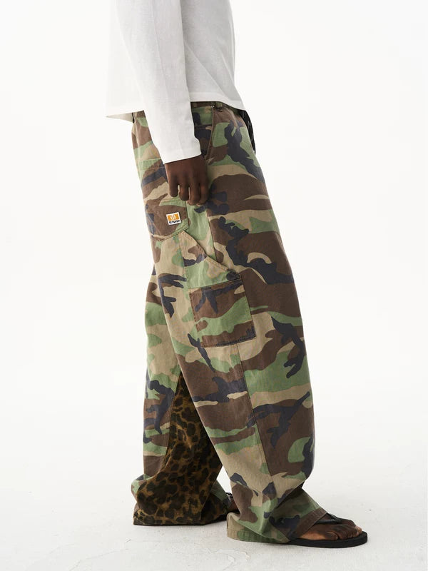 Loose Fit Camouflage Leopard Panel Cargo Pants 1
