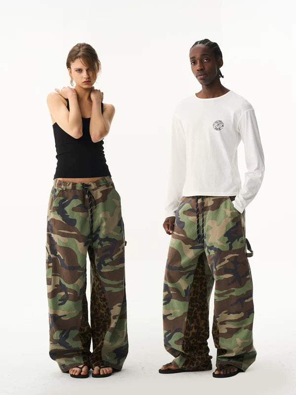 Loose Fit Camouflage Leopard Panel Cargo Pants 2