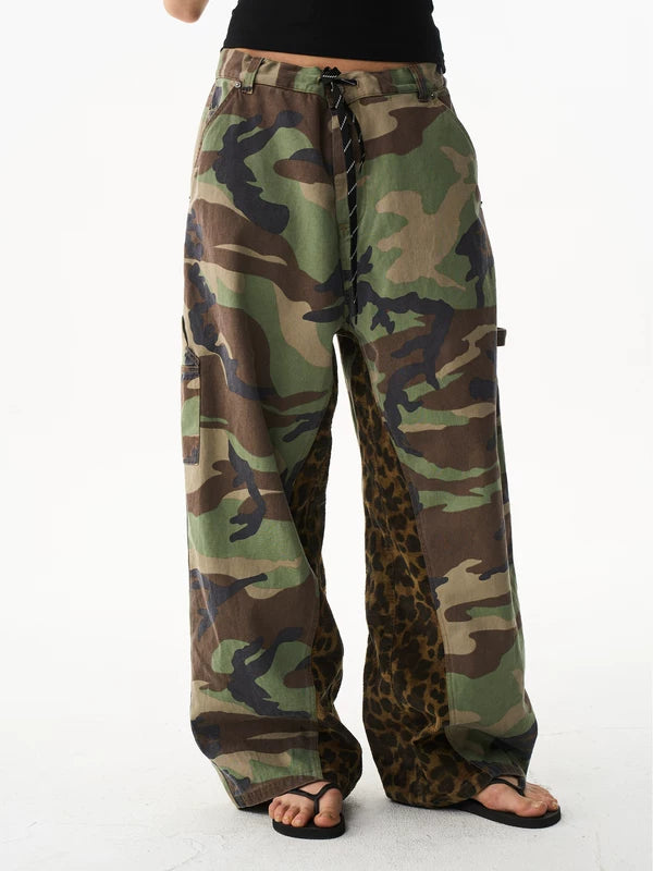 Loose Fit Camouflage Leopard Panel Cargo Pants 4