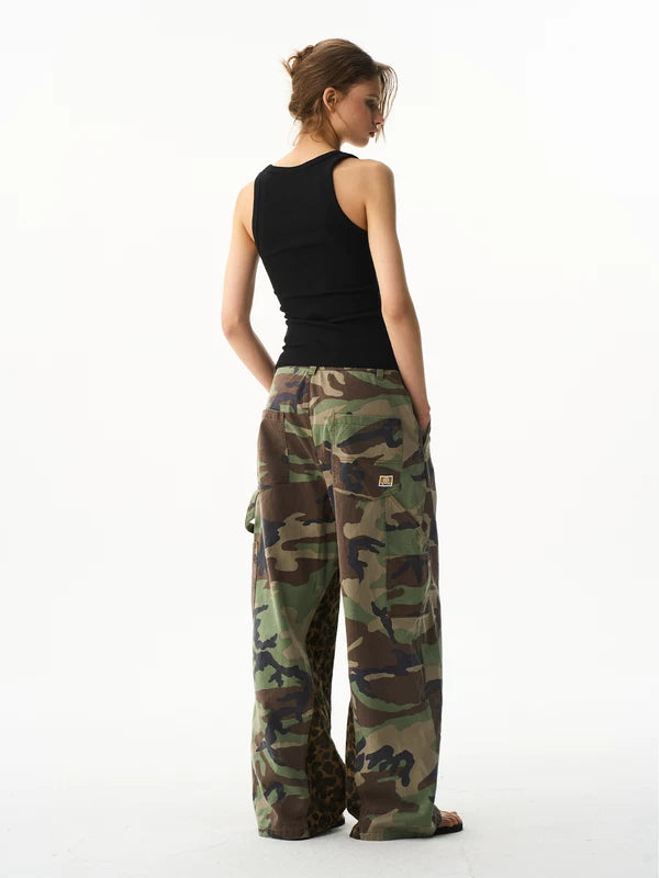 Loose Fit Camouflage Leopard Panel Cargo Pants 5