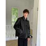Loose Fit Double Zipper Leather Jacket 3