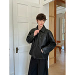 Loose Fit Double Zipper Leather Jacket 4