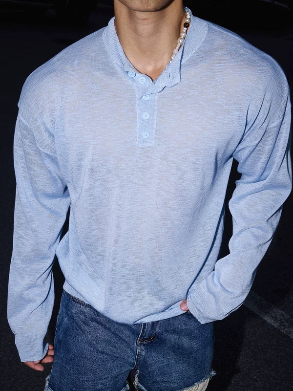Loose Fit Henley Collar Knit Sweater 3
