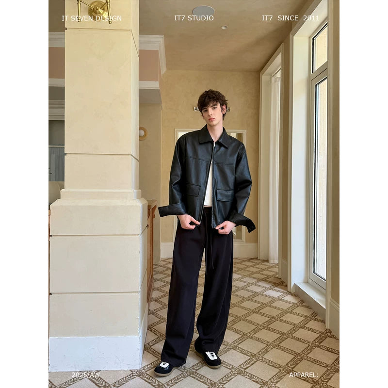 Loose Fit Leather Jacket with Large Pockets 1
