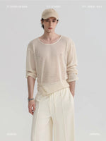 Loose-Fit Mesh Long-Sleeve Crew Neck Top 1