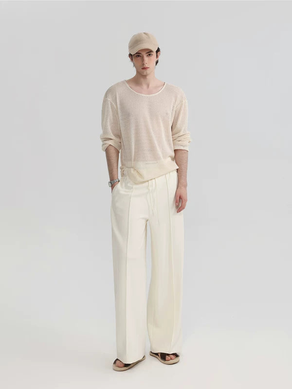 Loose-Fit Mesh Long-Sleeve Crew Neck Top 4