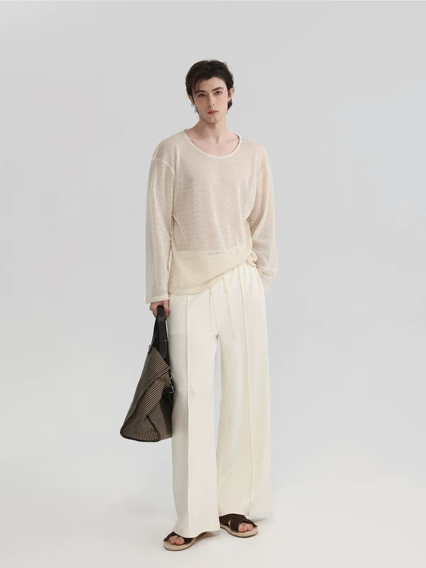 Loose-Fit Mesh Long-Sleeve Crew Neck Top 5