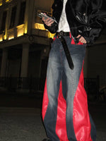 Loose Fit Patchwork PU Leather Jeans 4