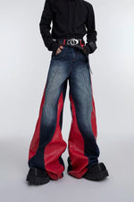 5298865878973,5298865878974,5298865878975,5298865878976, Loose Fit Patchwork PU Leather Jeans
