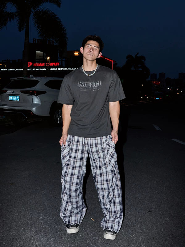 Loose Fit Plaid Wide-Leg Pants 2