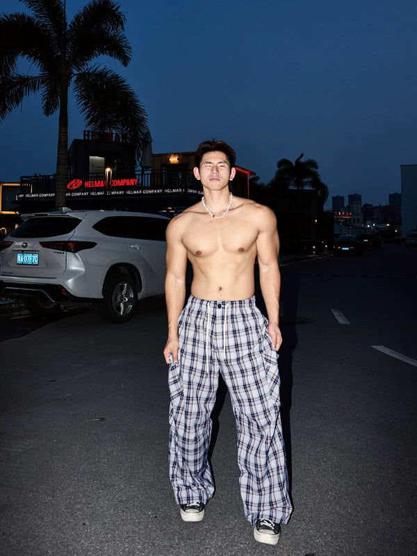 Loose Fit Plaid Wide-Leg Pants 3