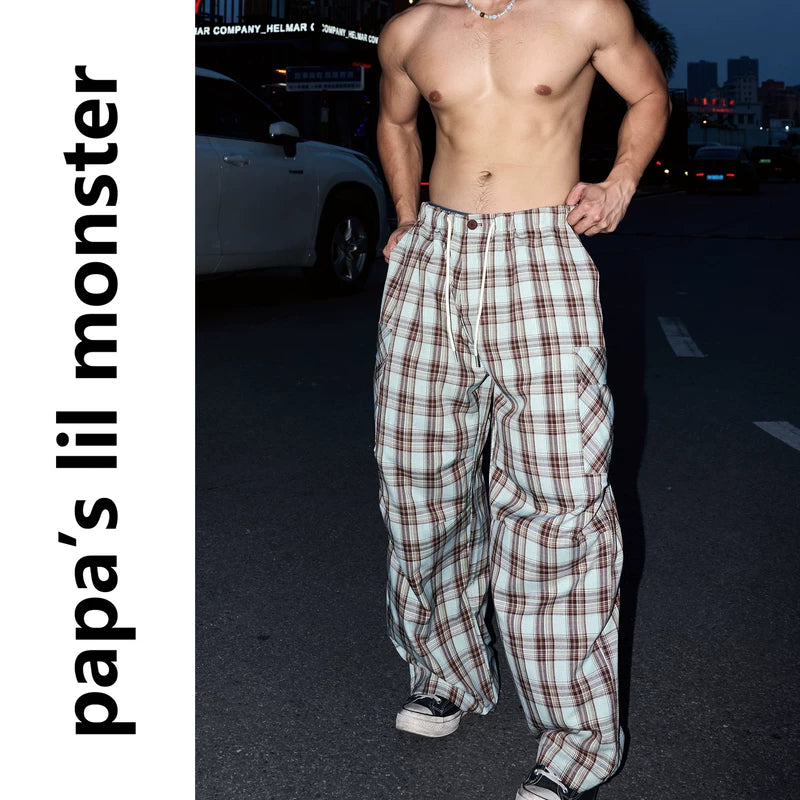6270640403785,6270640403786,6270640403787, Loose Fit Plaid Wide-Leg Pants