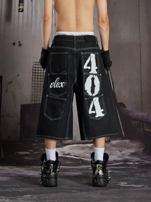 Loose-Fit Printed Multi-Pocket Denim Pants 1
