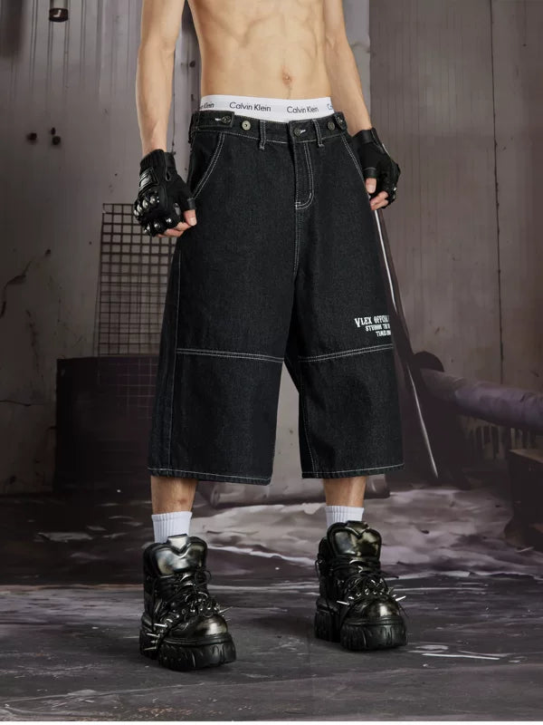 Loose-Fit Printed Multi-Pocket Denim Pants 4