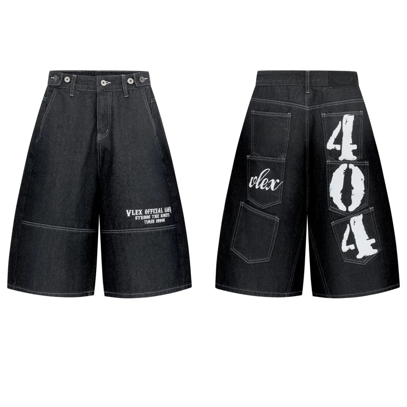 6099726249236,6099726249237,6099726249238,6099726249239, Loose-Fit Printed Multi-Pocket Denim Pants