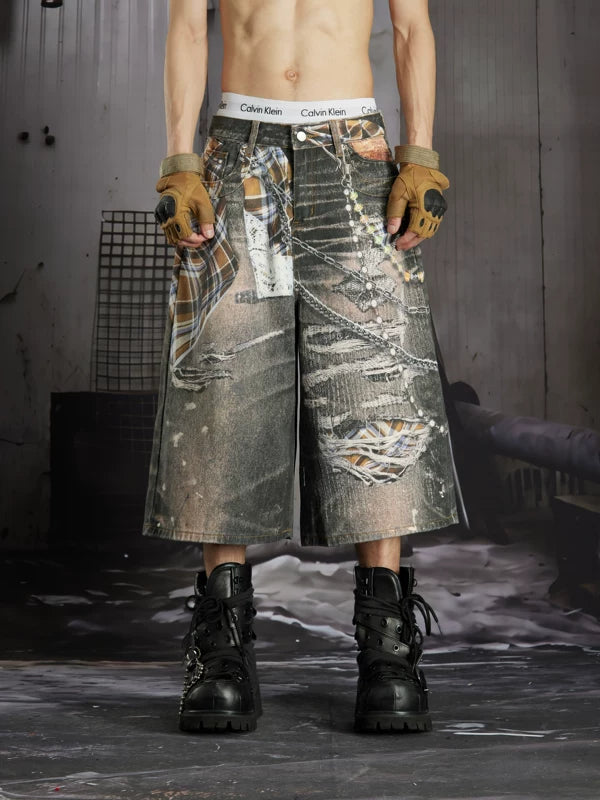 Loose Fit Printed Patchwork Capri Pants 1