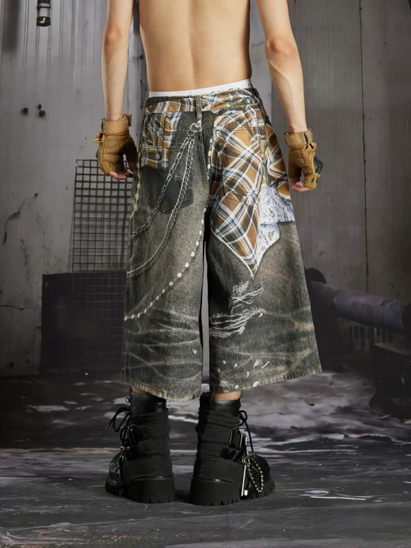 Loose Fit Printed Patchwork Capri Pants 2