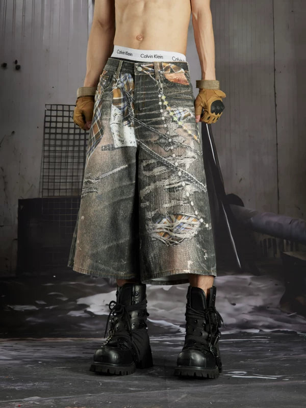 Loose Fit Printed Patchwork Capri Pants 3