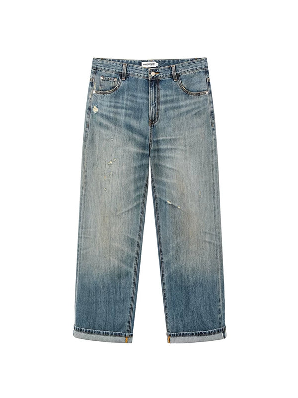Loose Fit Selvedge Straight Leg Jeans Pants 4