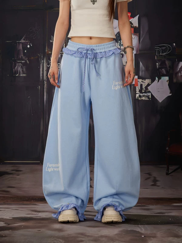 Loose Fit Sweatpants with Plaid Waistband 2