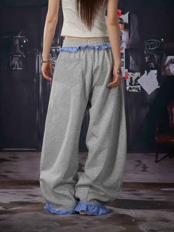 Loose Fit Sweatpants with Plaid Waistband 3