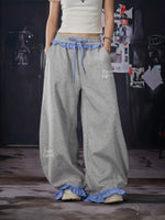 Loose Fit Sweatpants with Plaid Waistband 4