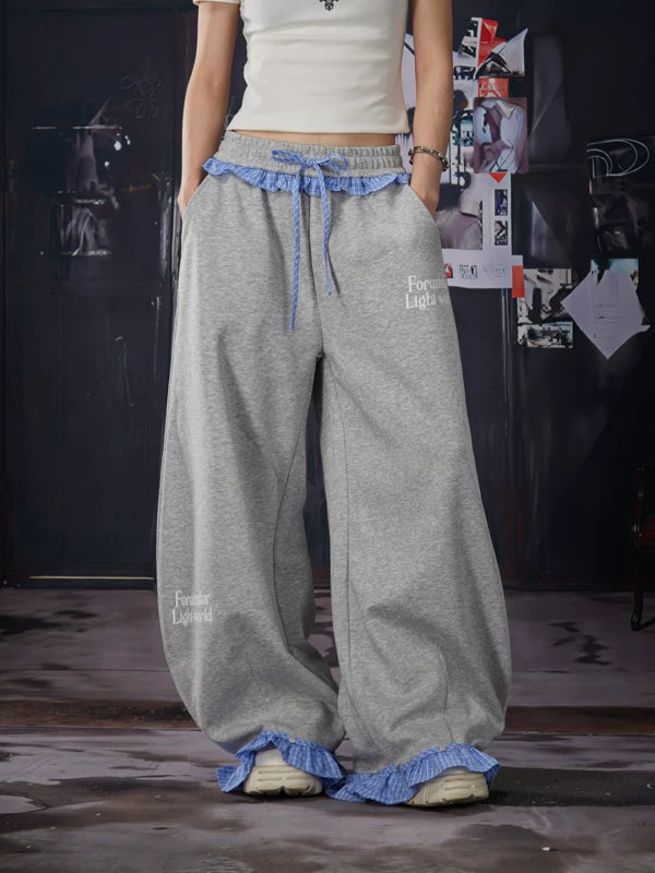 Loose Fit Sweatpants with Plaid Waistband 4