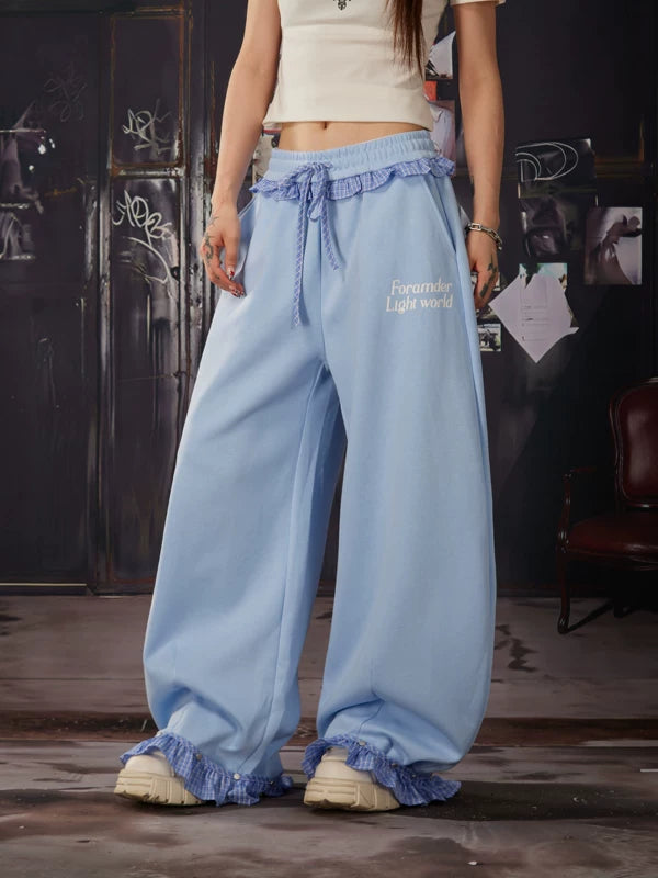 Loose Fit Sweatpants with Plaid Waistband 5