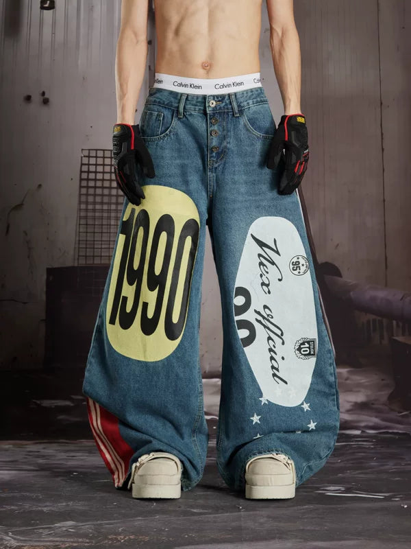 Loose-Fit Wide-Leg Graphic Print Jeans 1