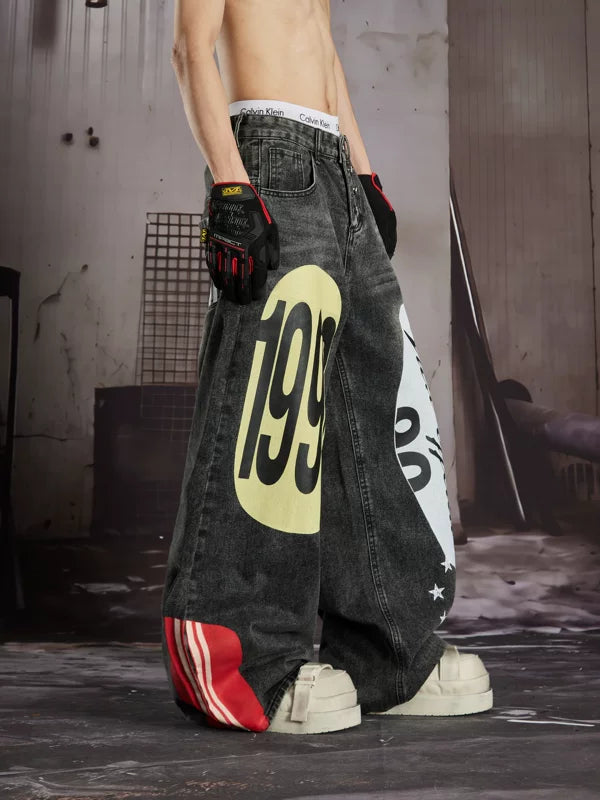 Loose-Fit Wide-Leg Graphic Print Jeans 3