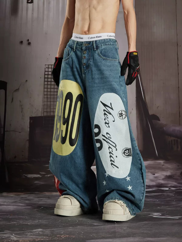Loose-Fit Wide-Leg Graphic Print Jeans 5