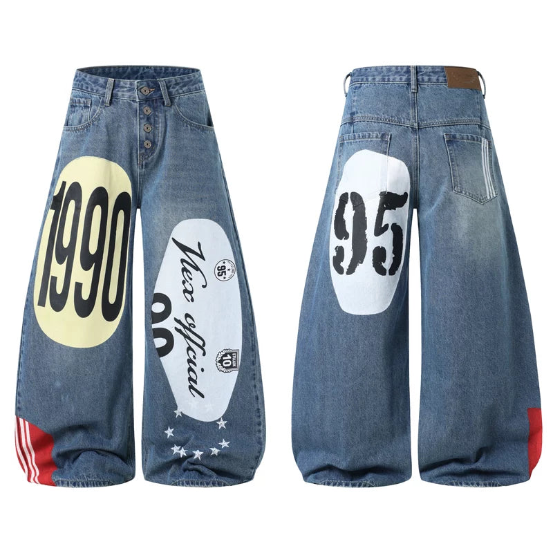 6101982436743,6101982436744,6101982436745,6101982436746, Loose-Fit Wide-Leg Graphic Print Jeans