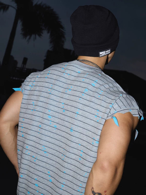 Loose-Fitting Ripped Striped Vest 4