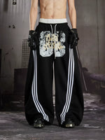 Loose Graffiti Print Striped Sweatpants 1