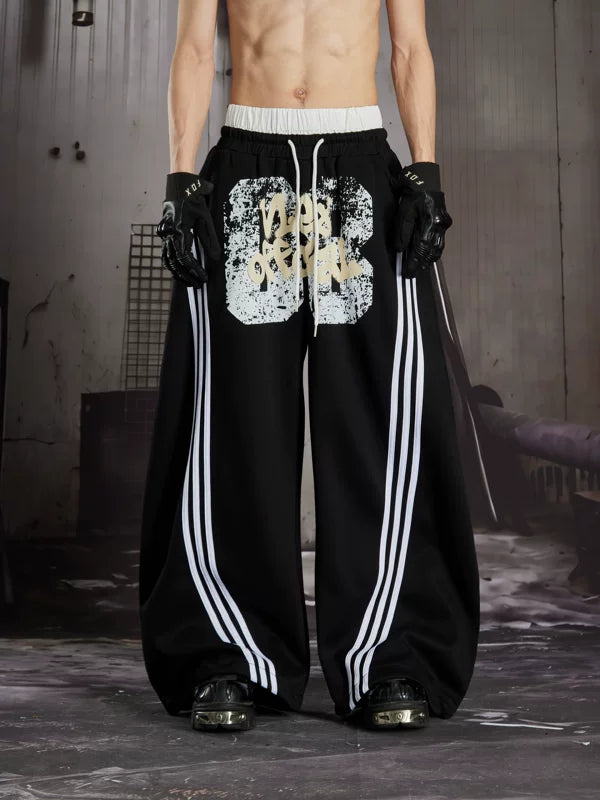 Loose Graffiti Print Striped Sweatpants 1